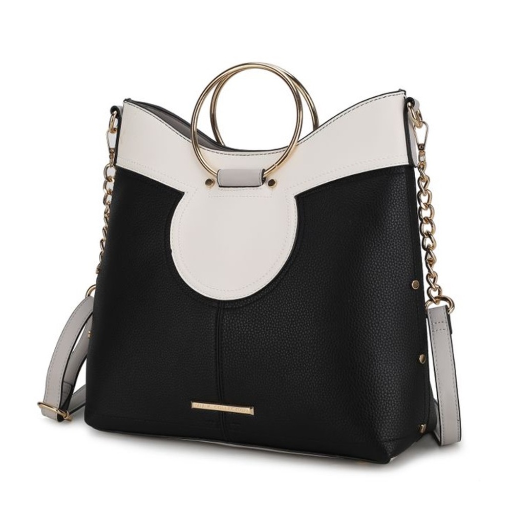 New Mia K Kylie Top Handle Satchel In Black and White